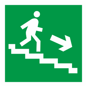Знак E-13 «Направление к эвакуационному выходу по лестнице вниз» (направо)_07615