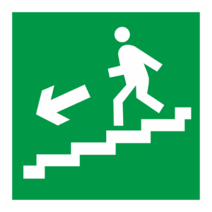 Знак E-14 «Направление к эвакуационному выходу по лестнице вниз» (налево)_07616